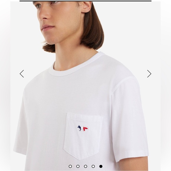 Maison Kitsune Sz M Tricolor Fox Patch Classic Pocket Tee-Shirt white Cotton - Picture 3 of 11
